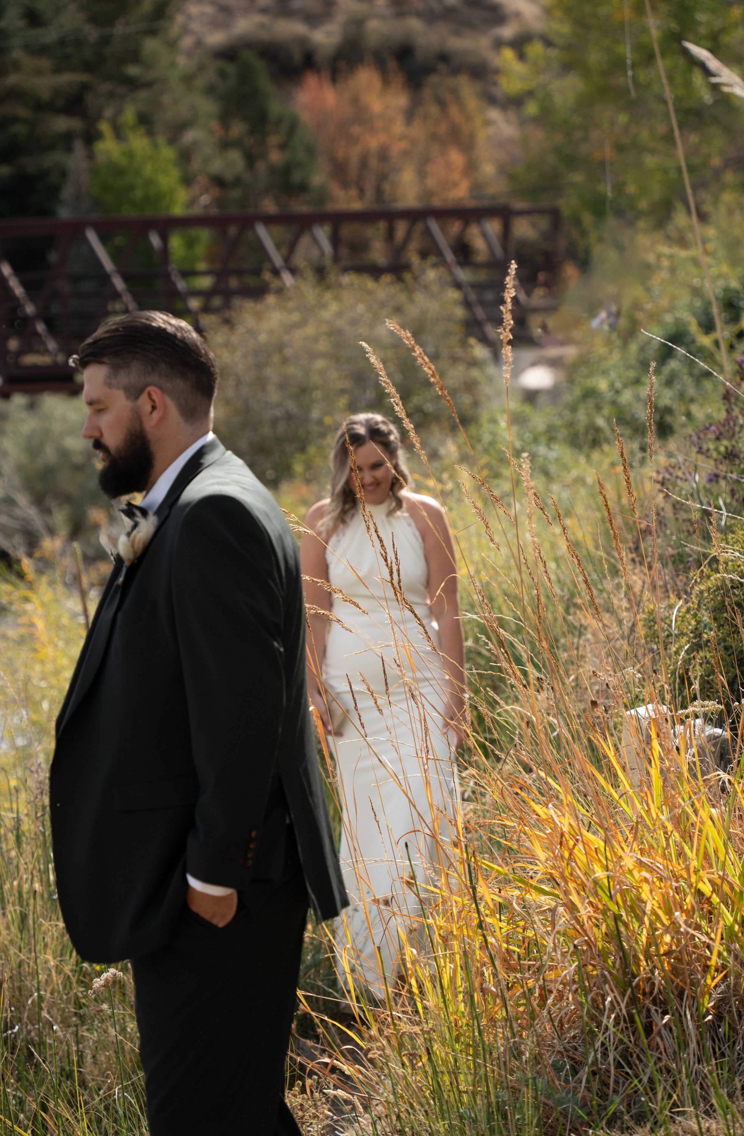 Bride and groom sharing an intimate moment at their Utah wedding reception